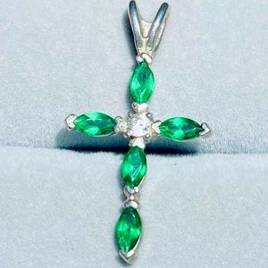 Sterling Silver 925 Green CZ Cross